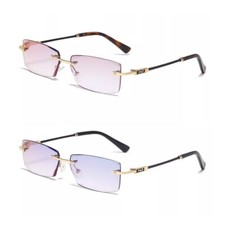 Rechteckig Randlos Herren Lesebrille mit Getönt Glas Blaulichtfilter +1.0~4.0