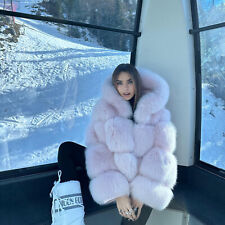 Mode Frauen Rosa Winter Echtfuchs Pelz Mantel Kapuze Warm Mantel Dicke Jacken