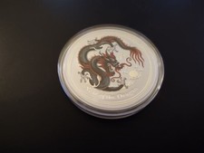 Australien Lunar II Silber Drache schwarz 2012 Farbe BU 1 oz Ag TOP ZUSTAND!