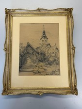 ANTIKE BLEISTIFT ZEICHNUNG MARIA WÖRTH PRUNKRAHMEN