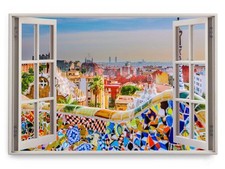 120x80cm Wandbild Fensterbild Barcelona Farbenfroh Hundertwasser Bund Kunstvoll