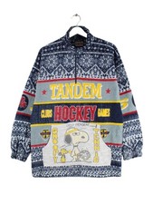 Vintage 90s Snoopy Hockey Print Half Zip Fleece Jacke Blau XXL Herren