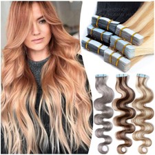 Dick 100% Remy Echthaar Tape In Extensions Haarverlängerung Gewellt 40 60Tressen