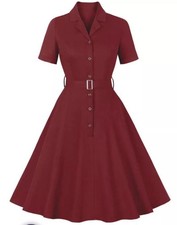 *NEU* 50er Jahre Kleid Mit Gürtel Weinrot Damen Größe L