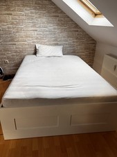 IKEA Brimnes Bett, 4 Schubladen, Weiß, Lattenrost, Regal-Kopfteil, 140x200 Cm