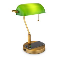 LUXUS BANKERLAMPE GRÜN MESSING SCHREIB TISCHLEUCHTE RETRO LADESTATION 159479001