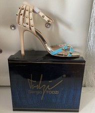  Sergio Todzi Damen Sandaletten, Stilettos  mit Nieten, in Blue Beige, Größe 36