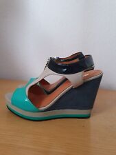 GEOX Respira Sandalen Gr.36,5  Keilabsatz Navy, Beige, Türkis Neuwertig 