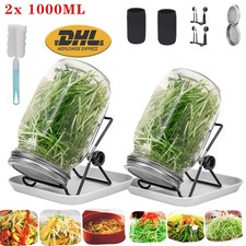 2x 1000ml Sprossenglas Set Keimglas Keimgerät Keimgläser mit Gestell Bodenschale