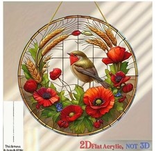 Acrylbild Mohnblumen Rotkehlchen Tiffany Effect Fensterbild Fenster Deko