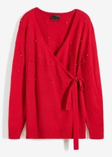 Wickel-Strickjacke Gr. 44/46 Magentarot Damen Pullover Strick-Cardigan Neu