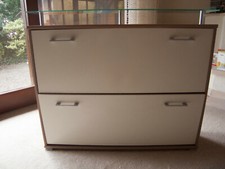 Schuhschrank Glas + Holz, weiß, braun, 104 x 89 x 25,5 cm