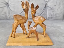 geschnitzte Rehfamilie 60er Reh Gruppe Rehe Holz Schnitzerei DDR Erzgebirge