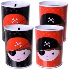 4er Set Piraten Seeräuber Sparbüchse Blechspardose Metall Blechdose Geldspardose