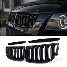 für BMW 3er E90 E91 2004-2008 Nieren Grill GLANZ SCHWARZ Kühlergrill Doppelsteg