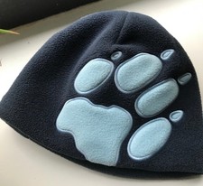 ⭐️JACK WOLFSKIN Mütze Blau Fleece mit Hellblau Tatze Einheitsgröße kids Kinder