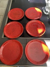 6 Frühstücksteller, Kuchenteller, Keramik Teller, Rot Marmoriert, glasiert, 21cm