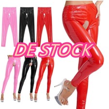 Damen-Lackleder Leggings Lederhose Glänzend Schritt Offen Hose Strumpfhose Sexy
