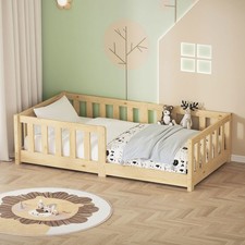 Kinderbett Holzbett Lattenrost Einzelbett Rausfallschutz Bett 70 x 140 cm Natur