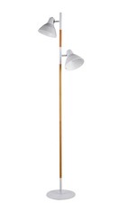 Stehlampe 2-flammig 150cm.Standleuchte Weiß Stehleuchte Metall Holz E27 NEU *