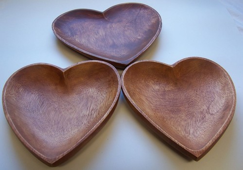 3er set herz holzteller - herz,