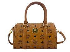 MCM Handtasche Boston Bag Tasche Cognac Umhängetasche LogoPrint Small Crossbody