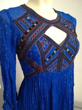 Urban Outfitters Kleid Royalblau Königsblau Rot Schwarz Bestickt Folklore XS 34
