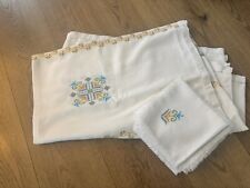 Top 8x Servietten 1 Große Tischdecke Stoff Stickerei Handmade Retro 70er