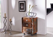 Rollcontainer massiv 3 Schubladen Bürocontainer 4 Rollen Altholz montiert