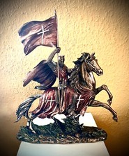 Kreuzritter Ritter Figur Statue – Reiter auf Pferd, bronziert
