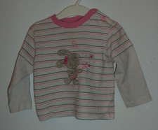 Weiß/rosa/grün/pink gestreiftes Shirt Langarm 2-Lagenlook und Stickbild Gr. 80