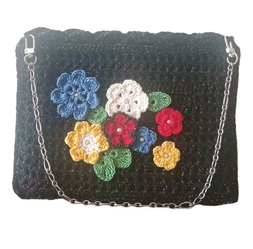 Borsa uncinetto fiori nera - borsa,