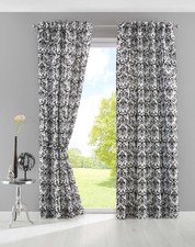  Vorhang Wildseide Optik 2er Set HxB 245x140 cm Weiß Schwarz Barock blickdicht