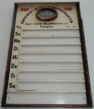 Fahrplantafel Holz Omnibus Reisen  Karl Scheld Bad Münster am Stein 1930/40er