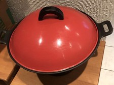 Gusseiserner Wok - Gusseisenpfanne mit Deckel und Stövchen