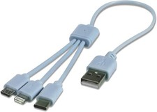 cartrend 10089 3 in1 USB-Kabel , Handy-Ladekabel  verschiedene Stecker blassblau