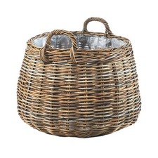 Pflanzkorb Pflanzkübel Korb - rund - aus grauem Rattan - mit Folie ausgeschlagen