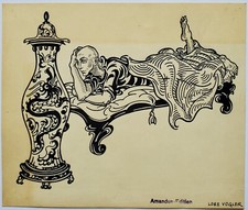 Zeichnung Illustration Mann Diwan Vase Eleonore Vogler Amandus Edition Signiert