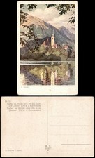 Bled Veldes Pogled na Blejski BLED Künstlerkarte Künstler V. Sipek 1920