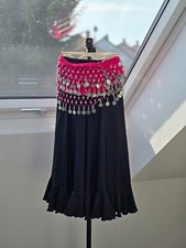 Flamenco-Rock für Mädchen + Münzgürtel, Größe 10, schwarz + rosa, Happy Dance