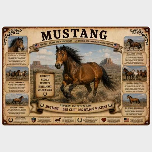 Blechschild mustang pferd - mustang,