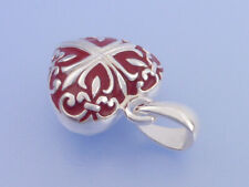 Echt 925 Sterling Silber Anhänger Herz Kreuz offen rotem Emaillelack verziert
