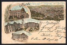 Lithographie Stuttgart, Gewerbehalle, Landes-Gewerbe-Museum, Königliche Bauewer 