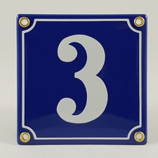 Emaille Hausnummer 3 Blau