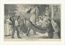 Auf der Schaukel Oscar Gräf Kinder Garten Freude Spielplatz Holzstich C 1810