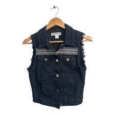 H&M Coachella Jeansweste Damen Gr 36 Schwarz Baumwolle Ethno Boho Festival Look