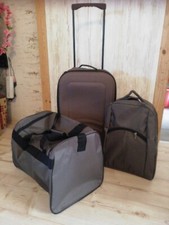 Kofferset, 3 teilig, Graubraun mit Streifen, Trolly, Rucksack u. Reisetasche