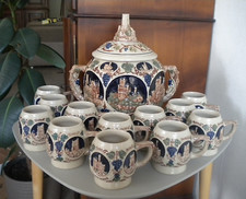 Bowle Set GERZ Gerzit, 14 tlg., Rheinburgen, Punsch Keramikservice Retro Vintage