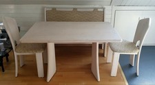 Essgruppe, Tisch, Bank, 2 Stühle, Kiefernholz, Weiß Lasiert 