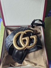 Original Gucci Marmont Matelassé Wide Echt Leder Gürtel Größe 90 Schwarz Gold